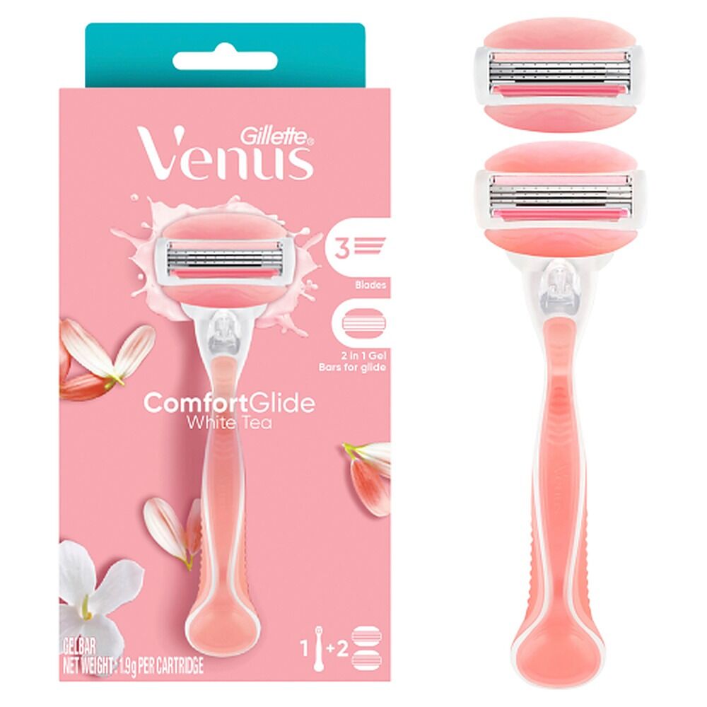 Gillette Venus Comfortglide White Tea Razor Handle + 2 Refills 3 Piece