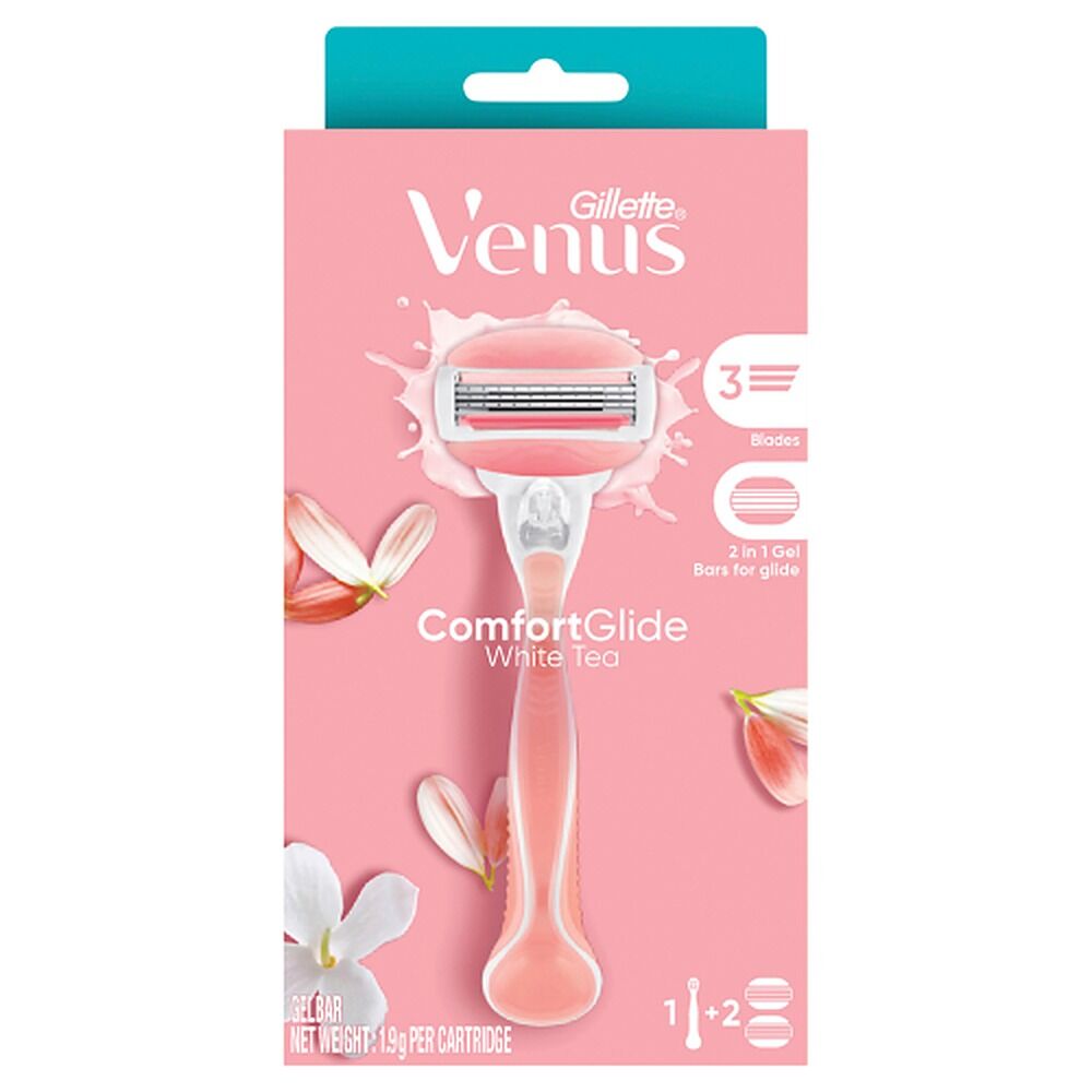 Gillette Venus Comfortglide White Tea Razor Handle + 2 Refills 3 Piece