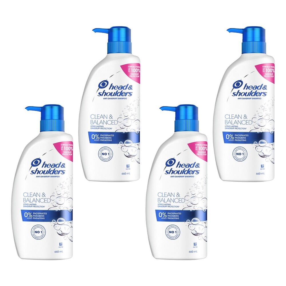 Head & Shoulders Clean & Balanced Anti-Dandruff Shampoo 660mL Pack of 4