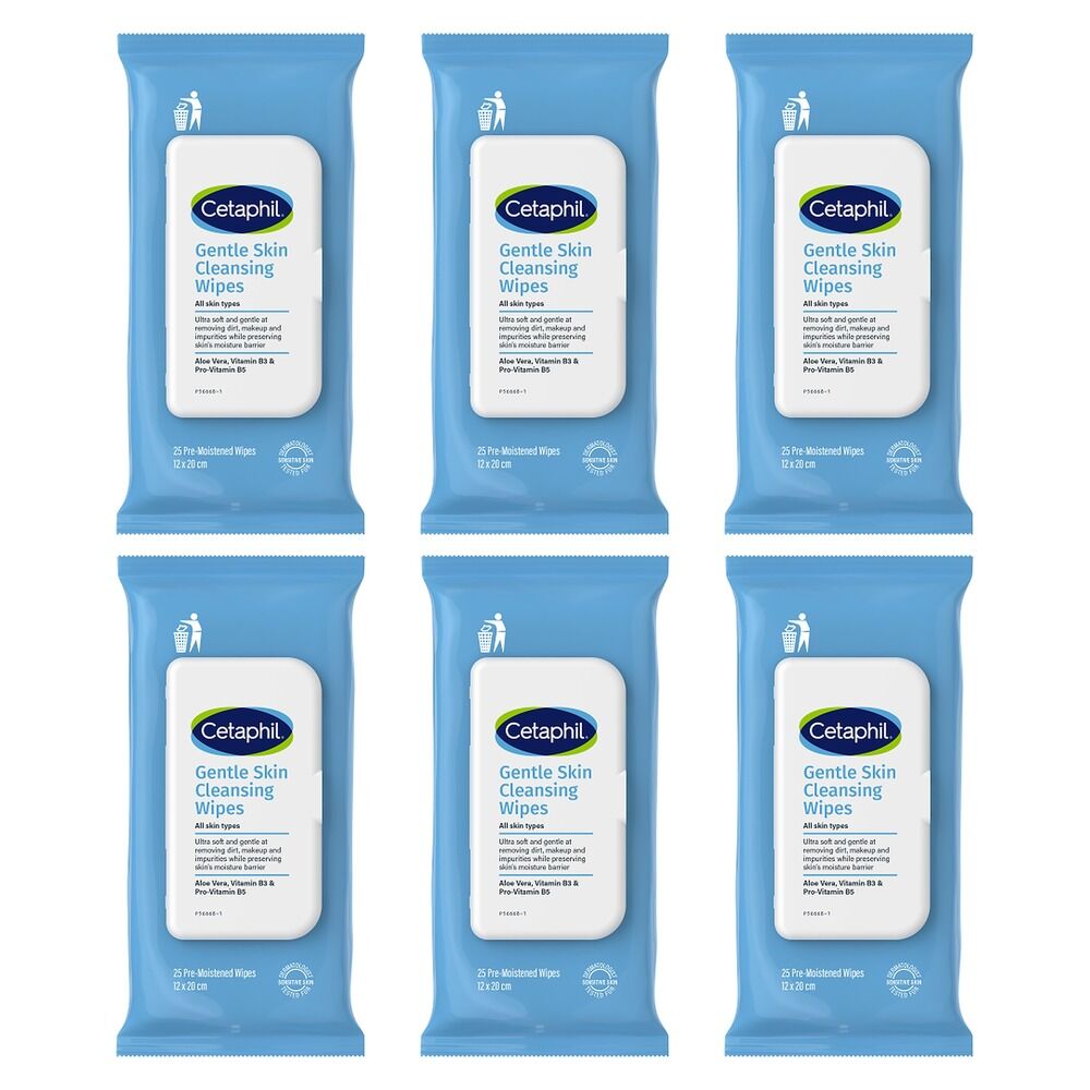 Cetaphil Gentle Skin Cleansing Wipes 25 Pack Bundle of 6
