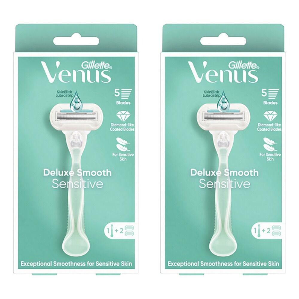 Gillette Venus Deluxe Smooth Razor with 2 Refills, 3 Piece Set x 4 Bundle of 2