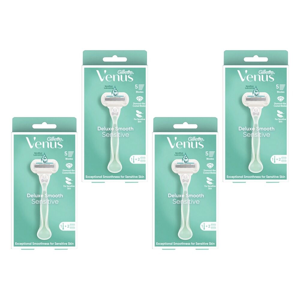 Gillette Venus Deluxe Smooth Razor with 2 Refills, 3 Piece Set x 4 Bundle of 4