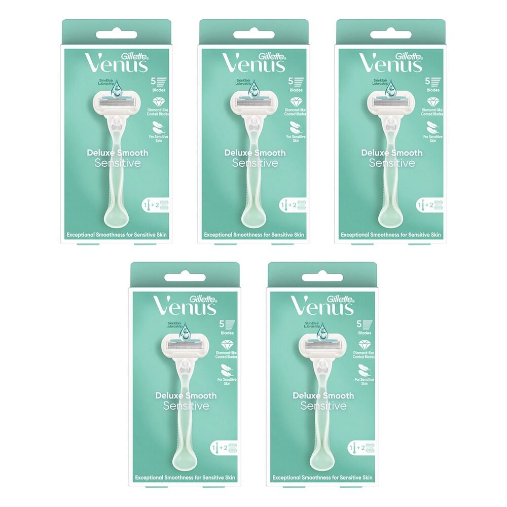 Gillette Venus Deluxe Smooth Razor with 2 Refills, 3 Piece Set Pack of 5