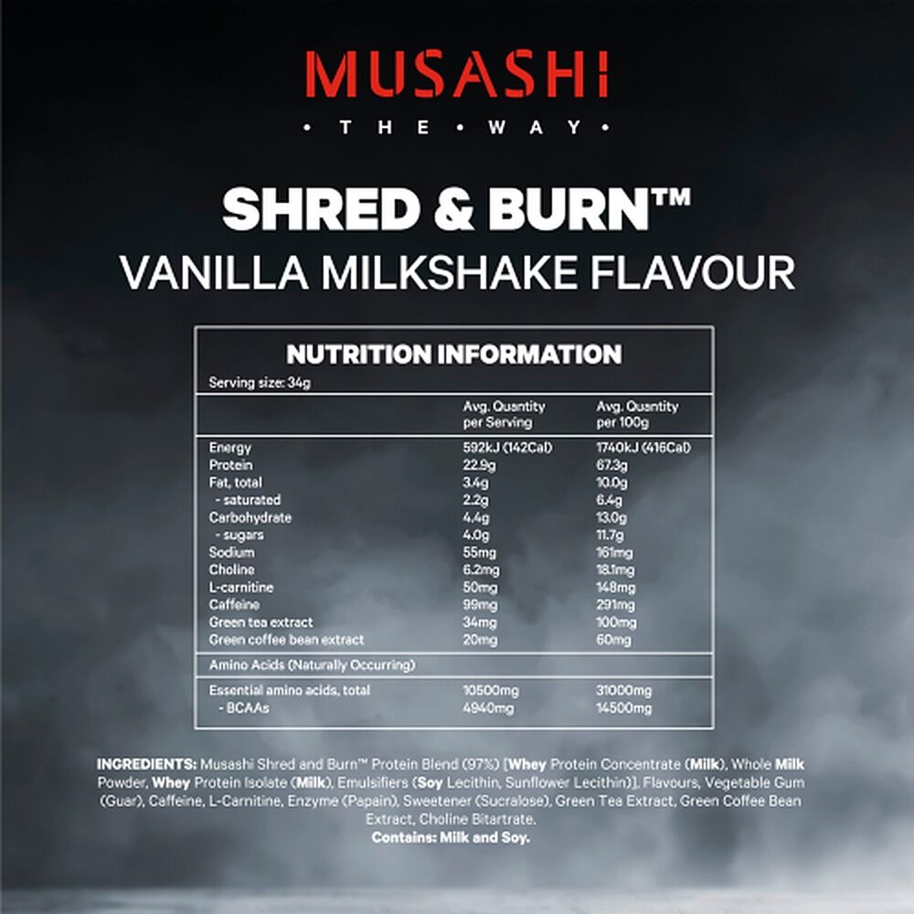 Musashi Shred & Burn Protein Chocolate Milkshake 900g