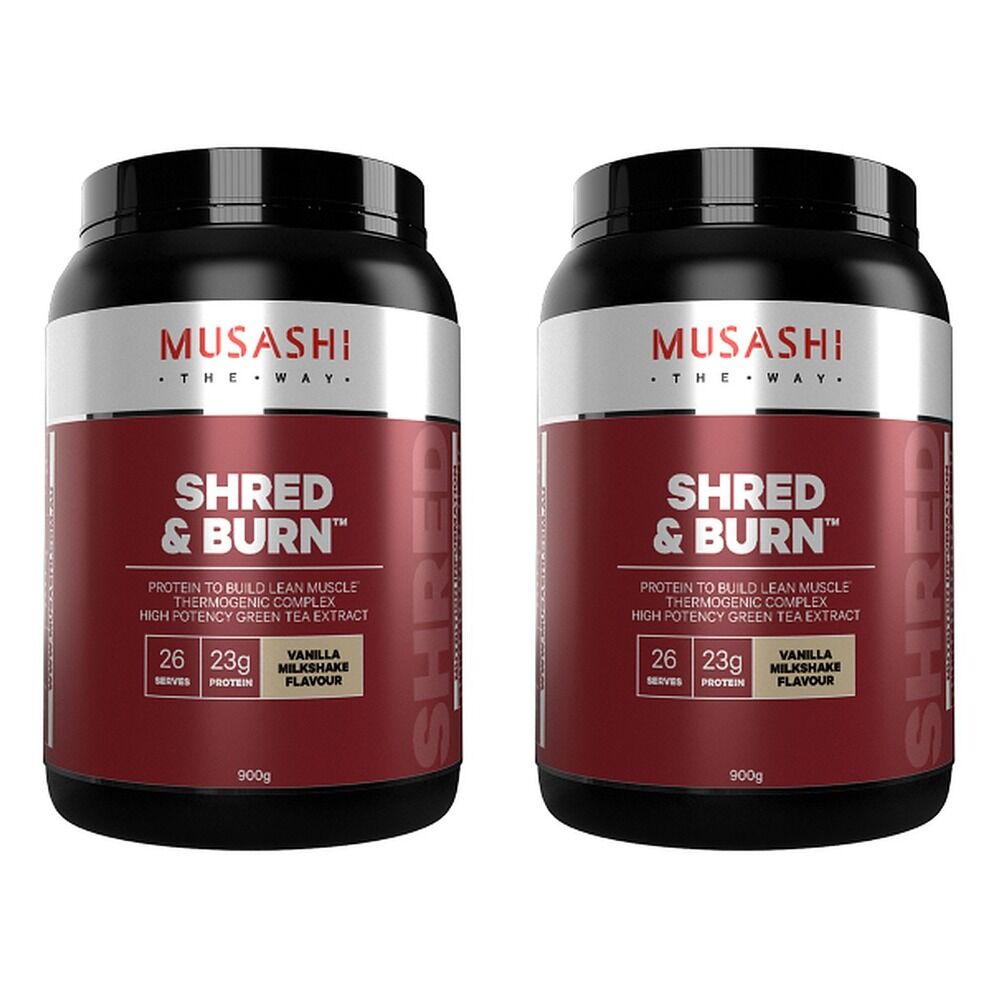 Musashi Shred & Burn Protein Powder Vanilla Milkshake 900g Pack of 2