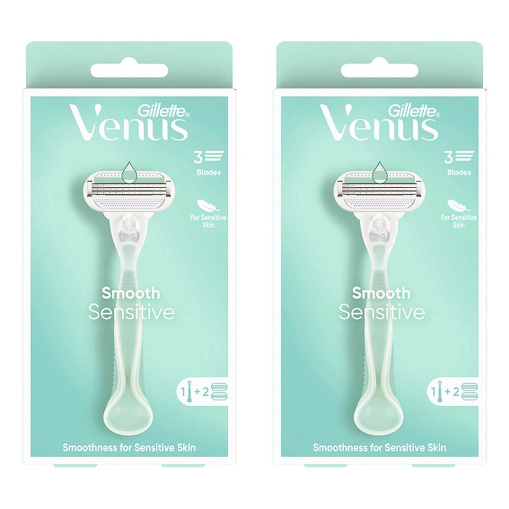 Gillette Venus Smooth Sensitive Razor Handle + 2 Refills 3 Piece Pack of 2