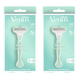 Gillette Venus Smooth Sensitive Razor Handle + 2 Refills 3 Piece Pack of 2