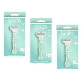 Gillette Venus Smooth Sensitive Razor Handle + 2 Refills 3 Piece Pack of 3