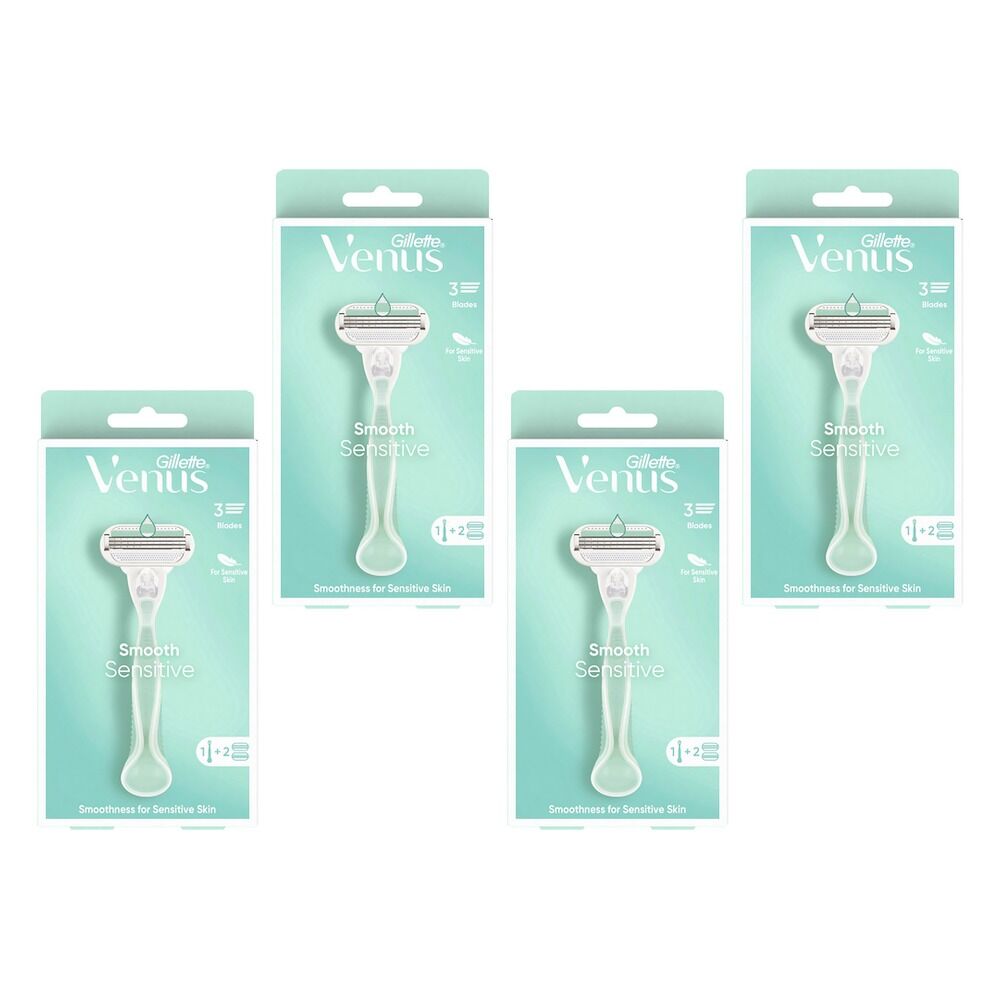 Gillette Venus Smooth Sensitive Razor Handle + 2 Refills 3 Piece Pack of 4