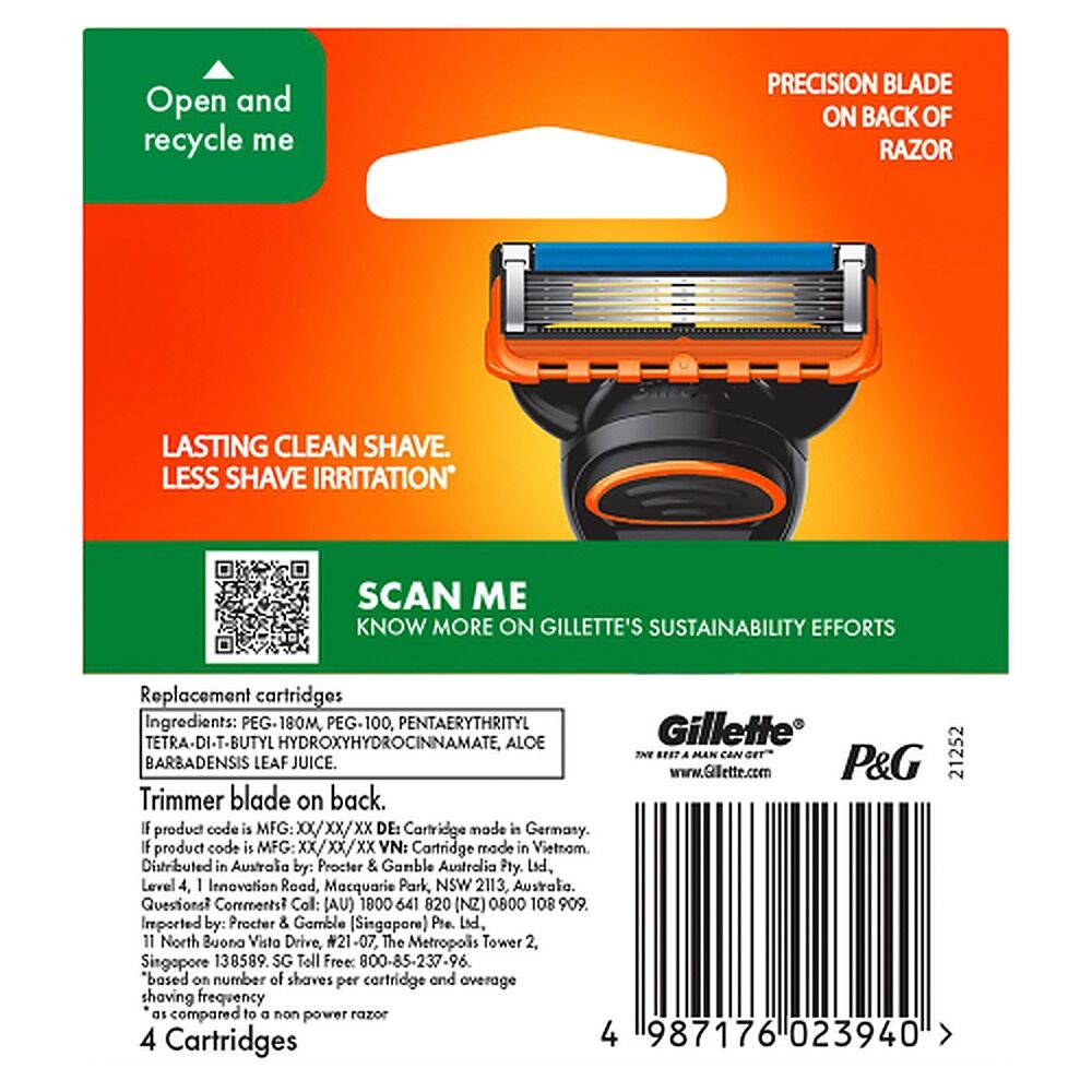 Gillette Fusion Power Razor Blade Refills, 4 Pack