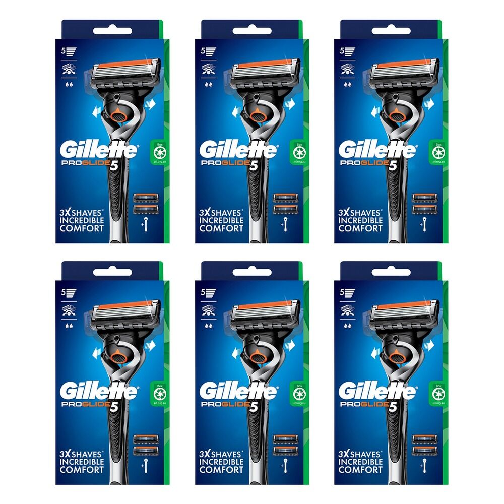 Gillette ProGlide5 Flexball Razor Handle Plus 2 Cartridges 3 Piece Set Pack of 6