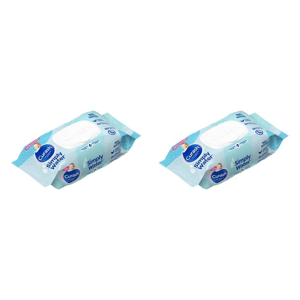 Curash Simply Water Baby Wipes, 99% Purified Water, 80 Pack Bundle of 2