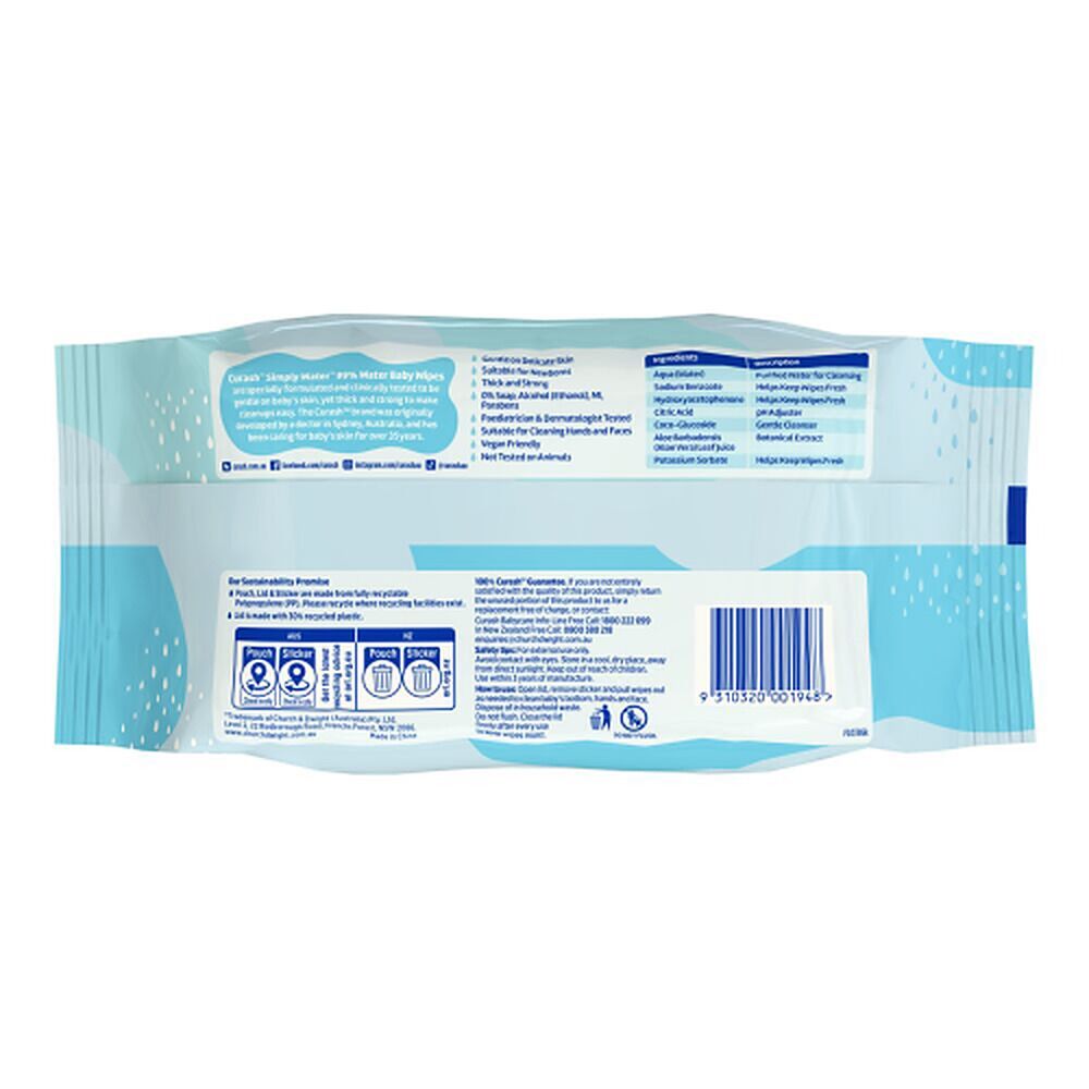 Curash Simply Water Baby Wipes, 99% Purified Water, 80 Pack