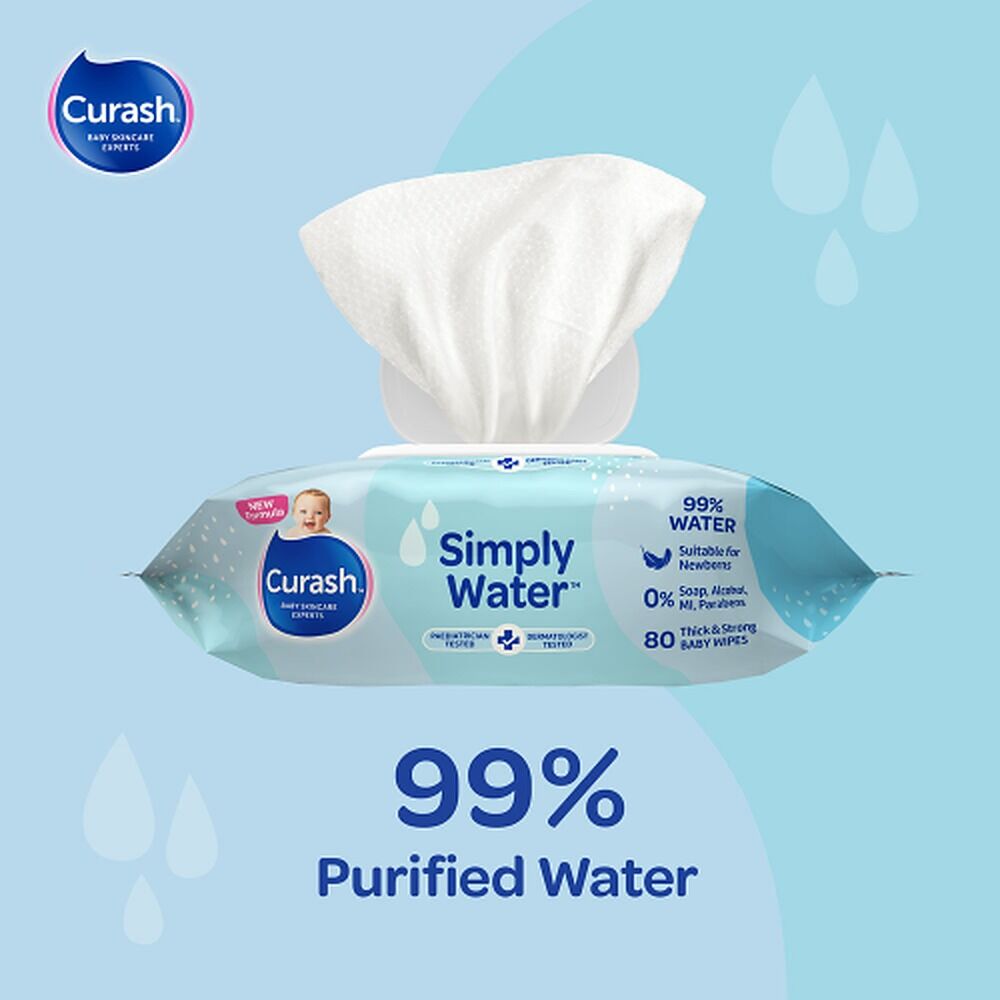 Curash Simply Water Baby Wipes, 99% Purified Water, 80 Pack