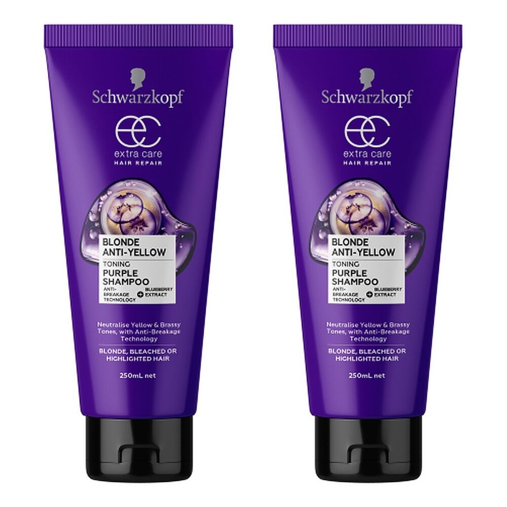 Schwarzkopf Extra Care Blonde Anti-Yellow Toning Purple Shampoo 250mL Pack of 2