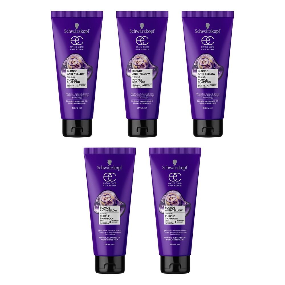 Schwarzkopf Extra Care Blonde Anti-Yellow Toning Purple Shampoo 250mL Pack of 5