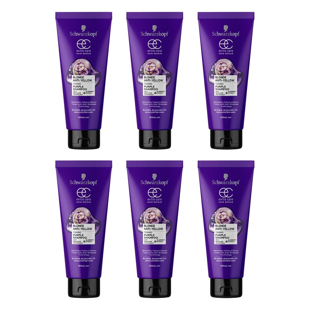Schwarzkopf Extra Care Blonde Anti-Yellow Toning Purple Shampoo 250mL Pack of 6
