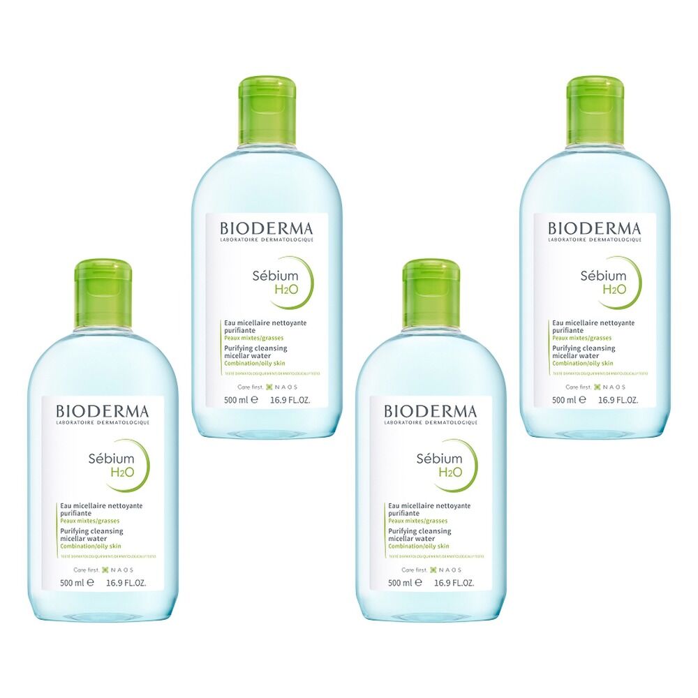 Bioderma Sebium H2O Purifying Micellar Water Cleanser 500mL Pack of 4