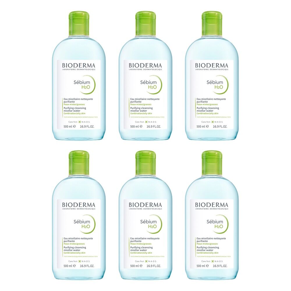 Bioderma Sebium H2O Purifying Micellar Water Cleanser 500mL Pack of 6