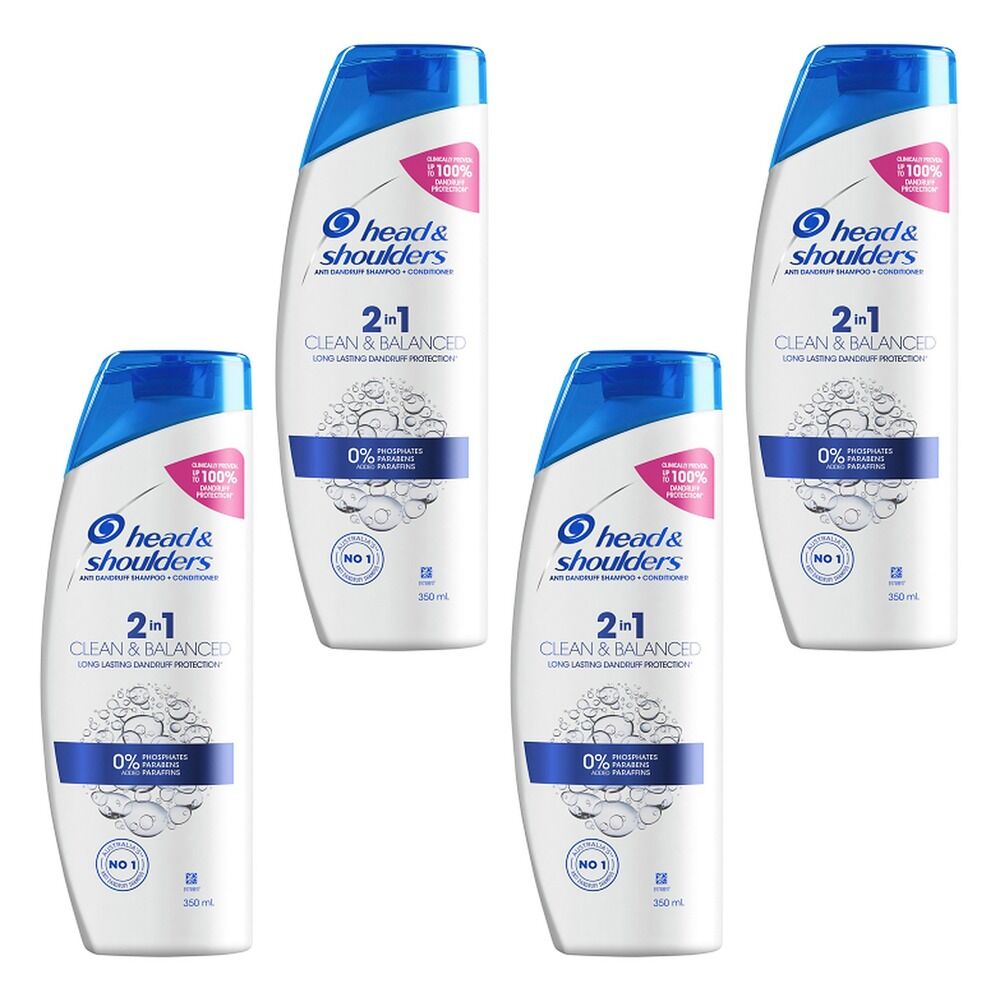 Head & Shoulders Clean & Balanced 2in1 Shampoo & Conditioner 350mL Pack of 4