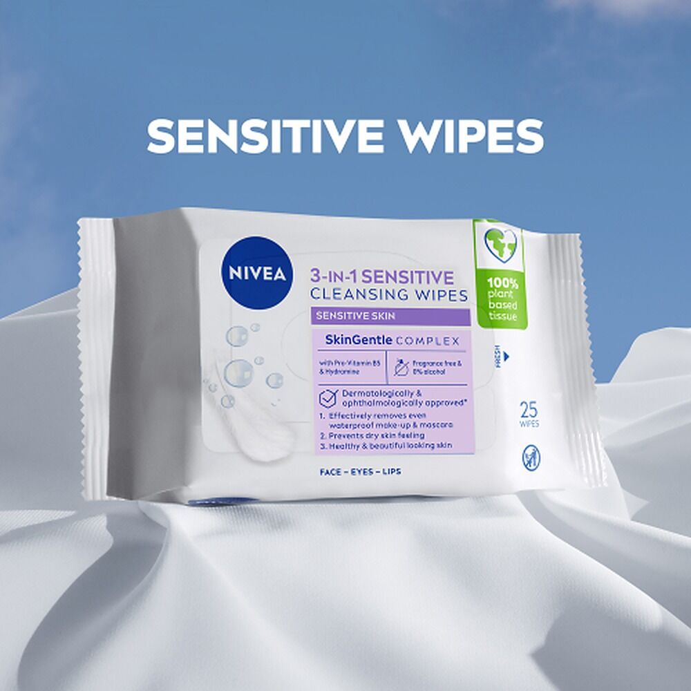 NIVEA 3-in-1 Sensitive Biodegradable Cleansing 25 Wipes