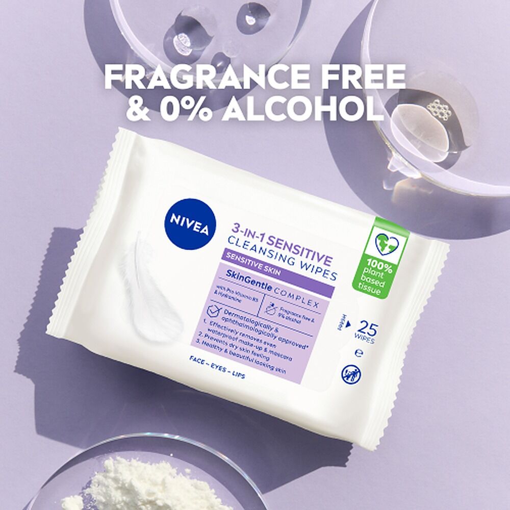 NIVEA 3-in-1 Sensitive Biodegradable Cleansing 25 Wipes
