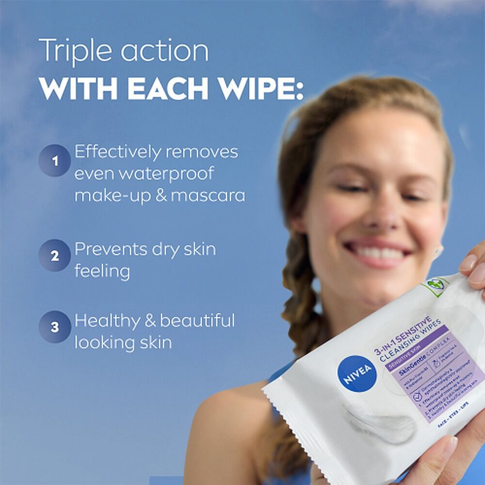NIVEA 3-in-1 Sensitive Biodegradable Cleansing 25 Wipes
