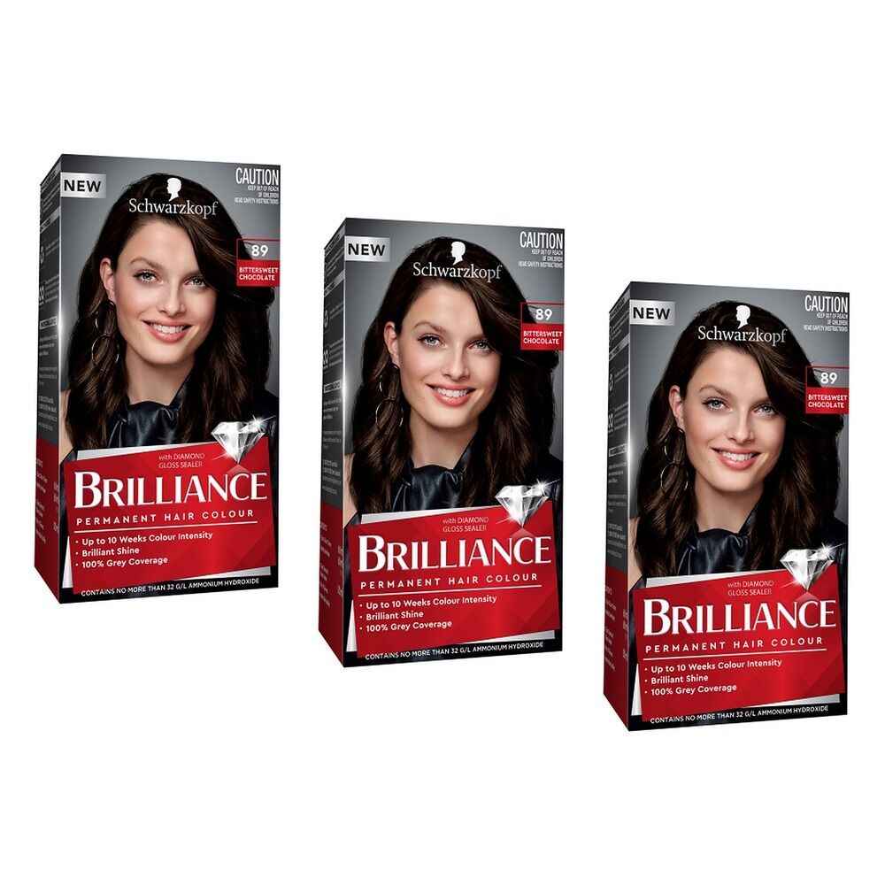 Schwarzkopf Brilliance 89 Bitter Sweet Chocolate Permanent Hair Colour Pack of 3