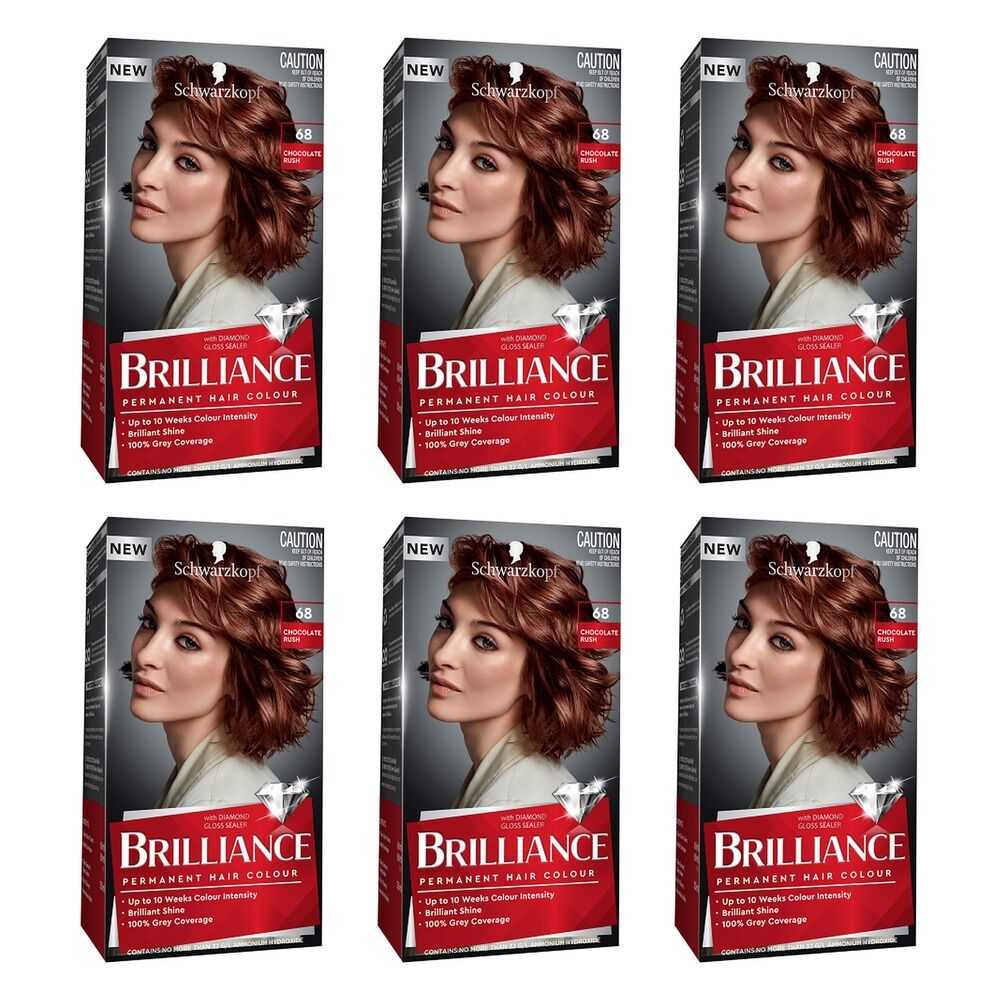 Schwarzkopf Brilliance 68 Chocolate Rush Permanent Hair Colour Pack of 6