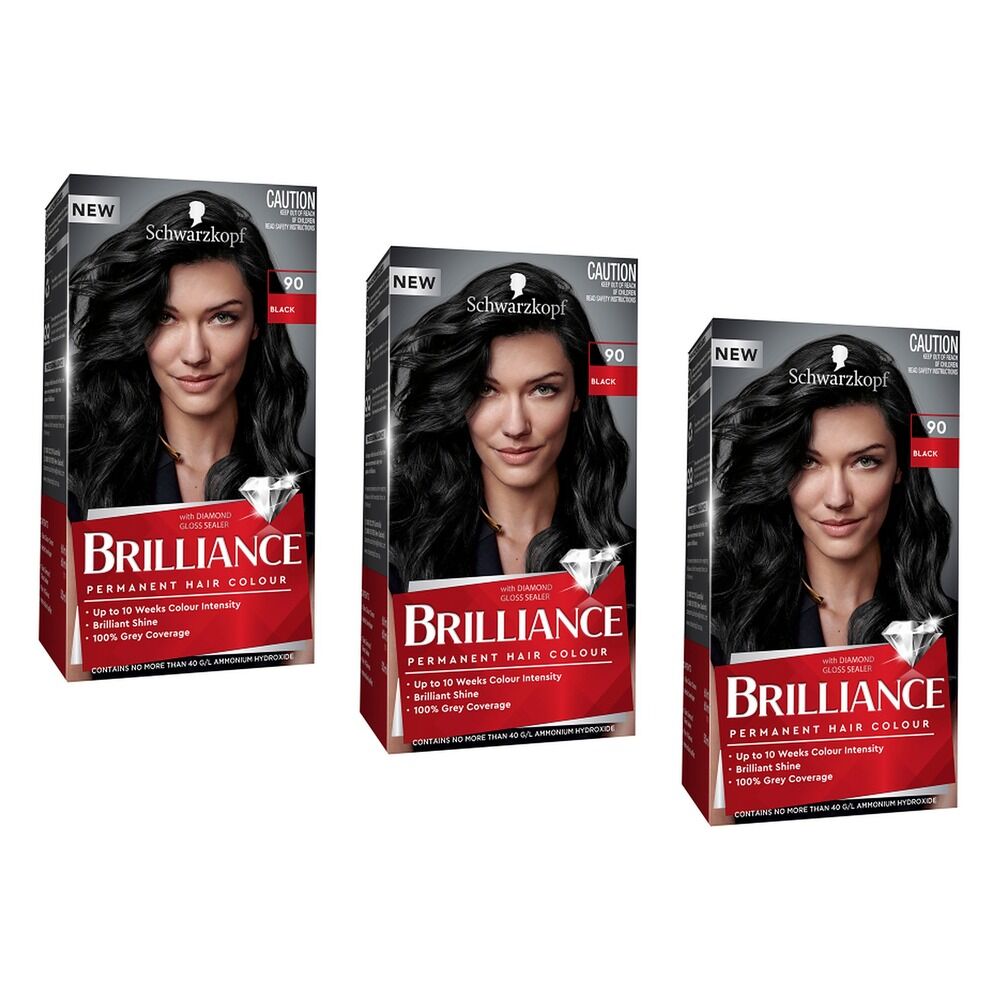 Schwarzkopf Brilliance Permanent Colour 90 Black Pack of 3