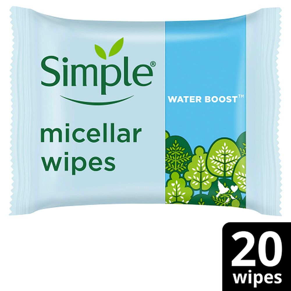 Simple Kind To Skin Micellar Biodegradable Facial Wipes 20 Wipes x 6