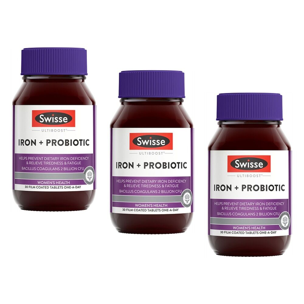 Swisse Ultiboost Iron + Probiotic 30 Tablets Pack of 3