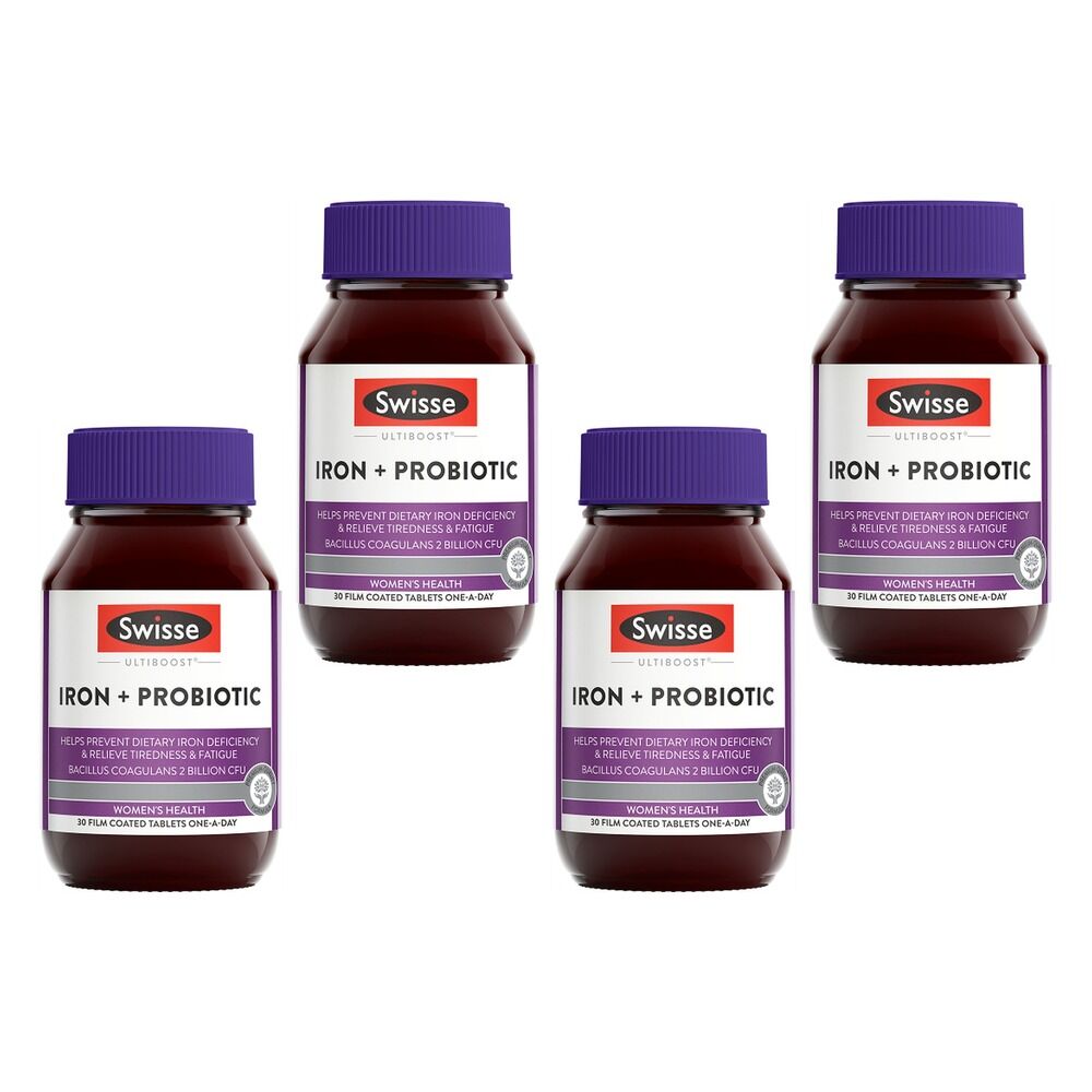Swisse Ultiboost Iron + Probiotic 30 Tablets Pack of 4