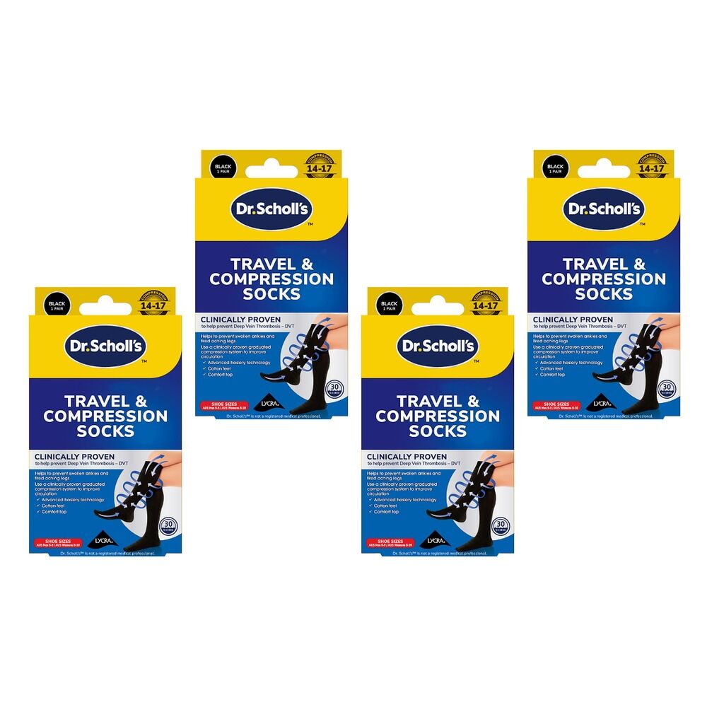 Scholl Flight Compression Socks Black W8-11 M6-9 Pack of 4
