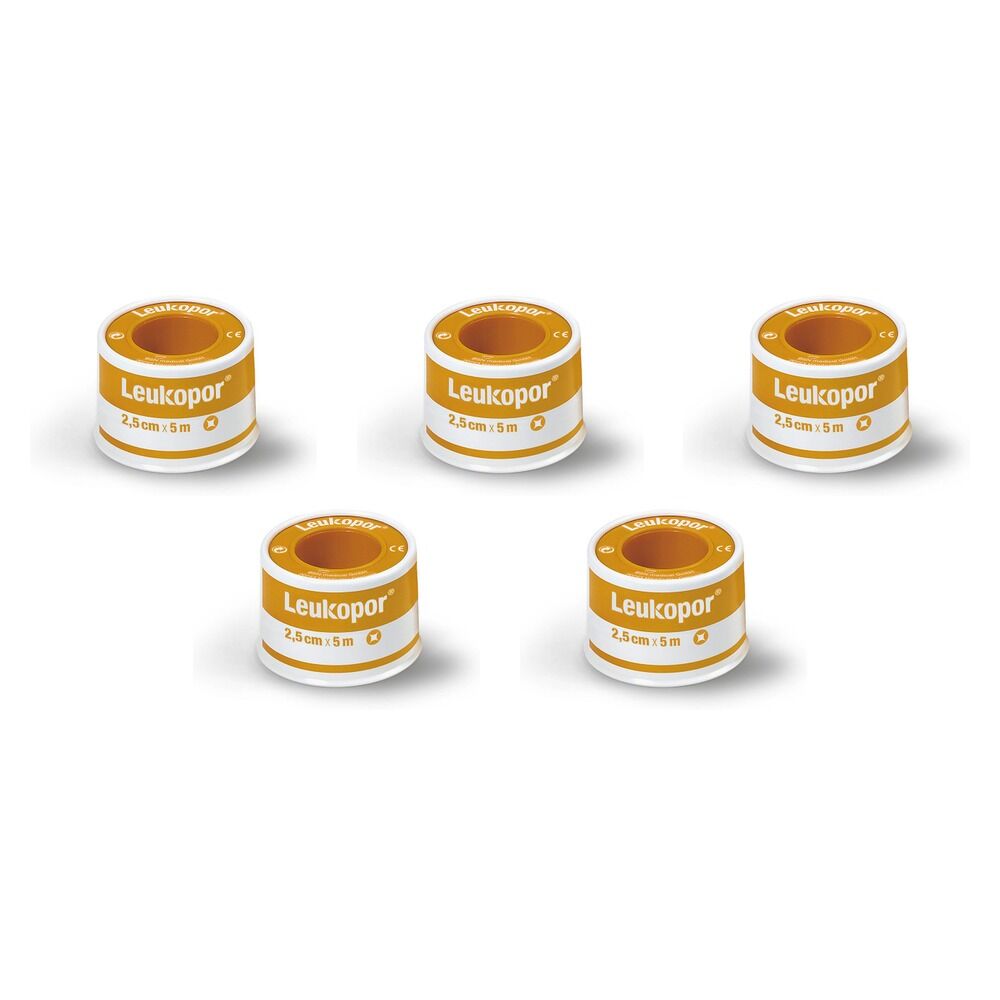 Leuko Leukopor Low Allergy Tape 2.5cm x 9.2m 12 Pack Bundle of 5