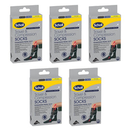 Scholl Travel & Compression Socks Black M9-12 W9.5-11 Pack of 5
