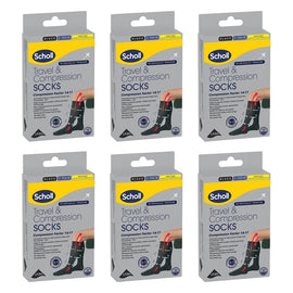 Scholl Travel & Compression Socks Black M9-12 W9.5-11 Pack of 6
