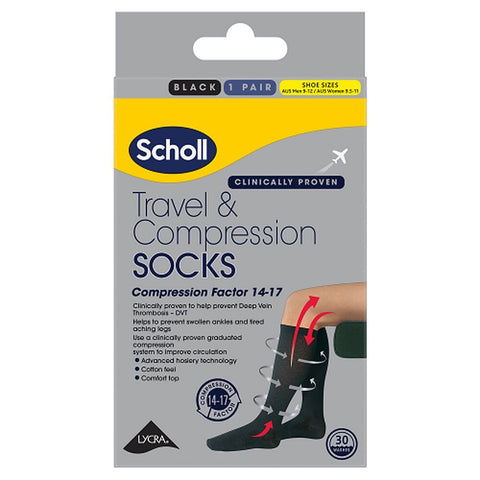 Scholl Travel & Compression Socks Black M9-12 W9.5-11