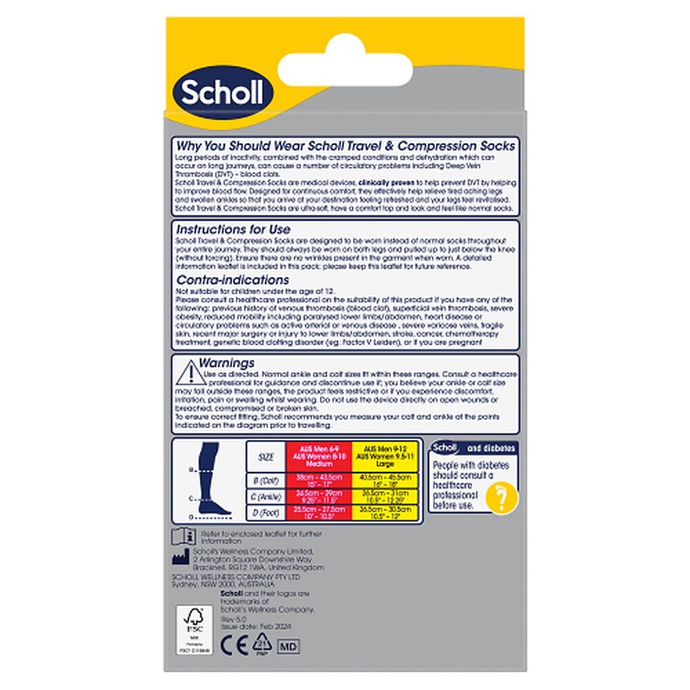 Scholl Travel & Compression Socks Black M9-12 W9.5-11