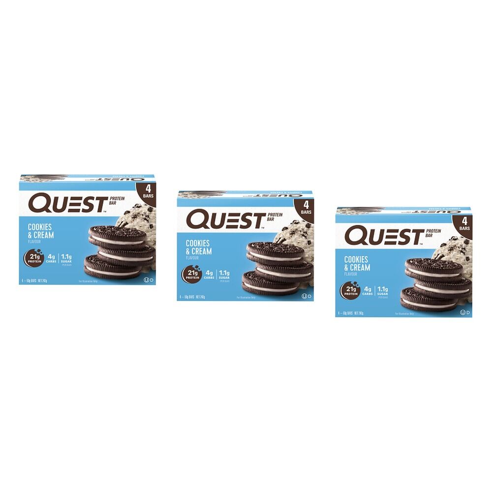 Quest Bar Cookies & Cream 60g 4 Pack Bundle of 3