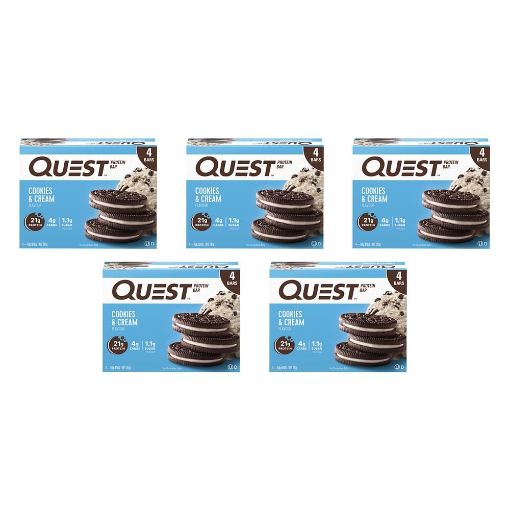 Quest Bar Cookies & Cream 60g 4 Pack Bundle of 5