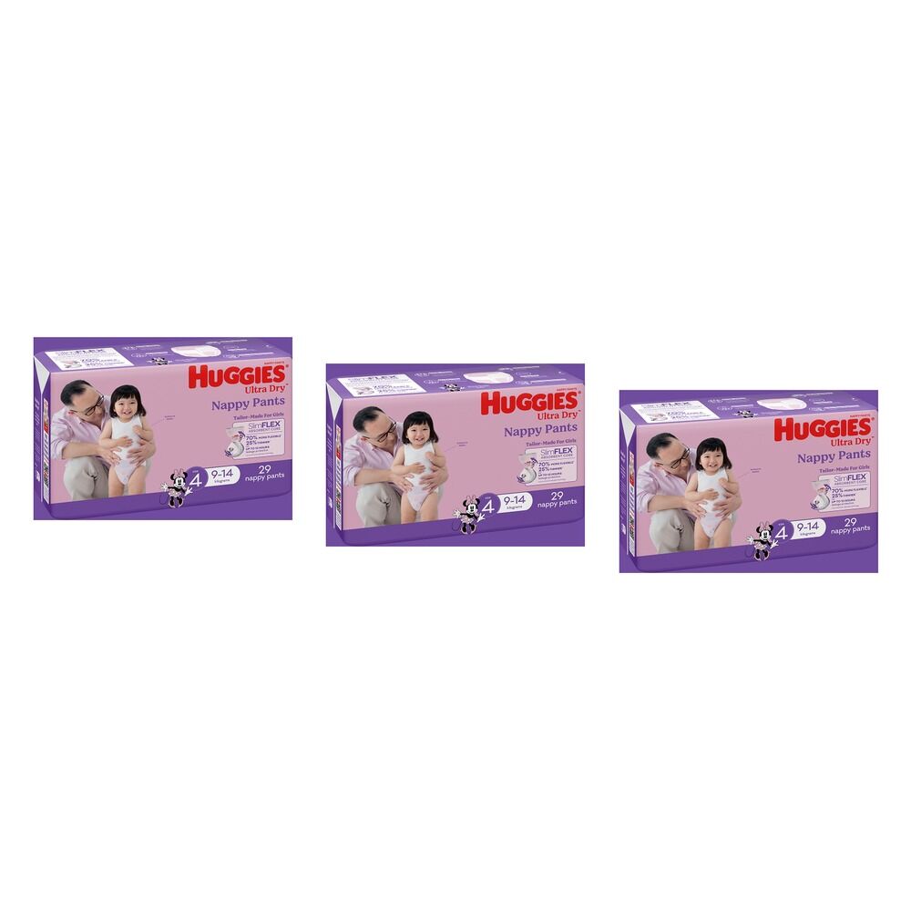 Huggies Nappy Pants Toddler Girl Size 4 29 Pack x 3 Bundle of 3