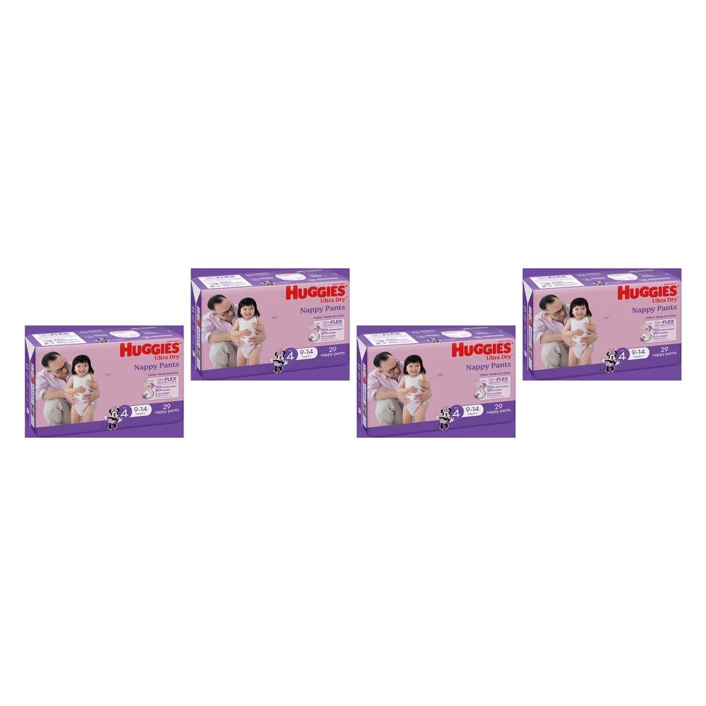 Huggies Nappy Pants Toddler Girl Size 4 29 Pack x 3 Bundle of 4