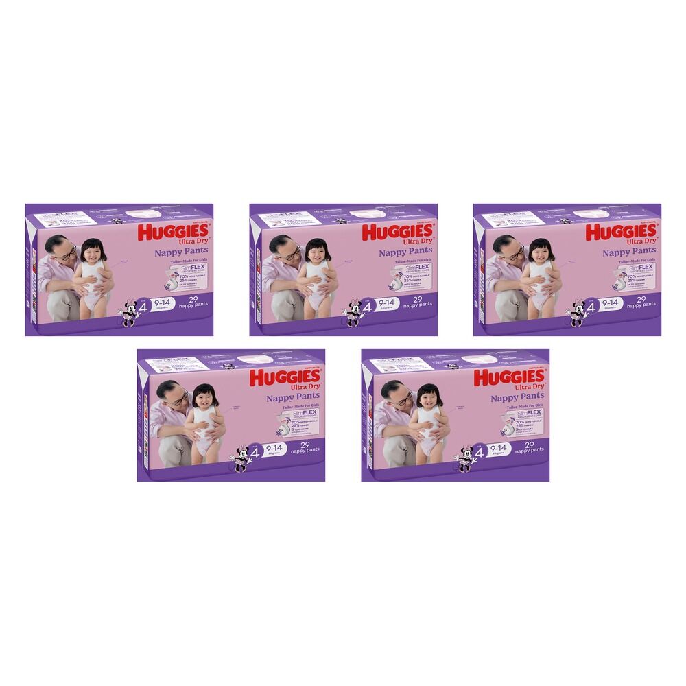 Huggies Nappy Pants Toddler Girl Size 4 29 Pack x 3 Bundle of 5
