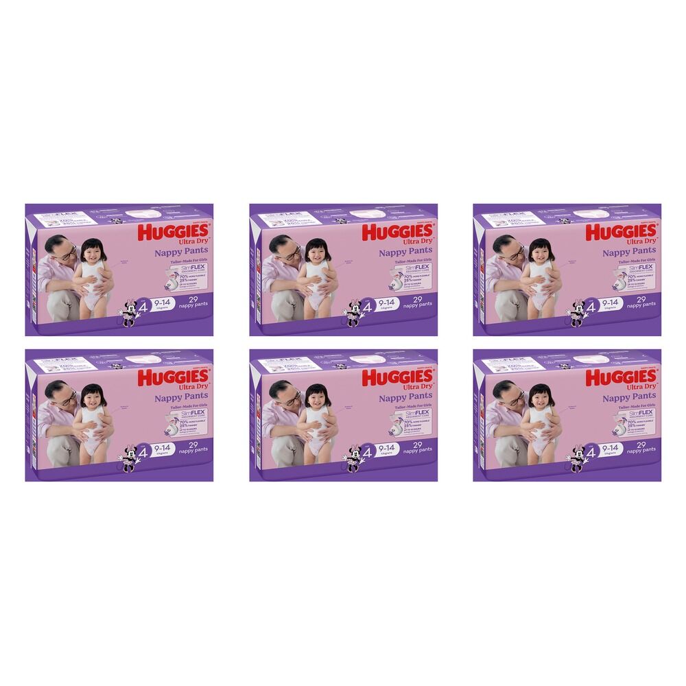 Huggies Nappy Pants Toddler Girl Size 4 29 Pack x 3 Bundle of 6