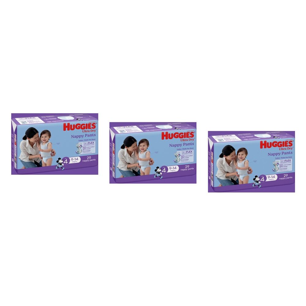 Huggies Nappy Pants Toddler Boy Size 4 29 Pack x 3 Bundle of 3