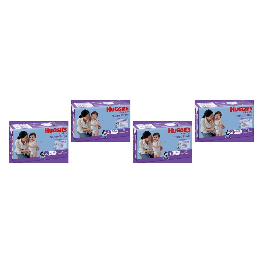 Huggies Nappy Pants Toddler Boy Size 4 29 Pack x 3 Bundle of 4
