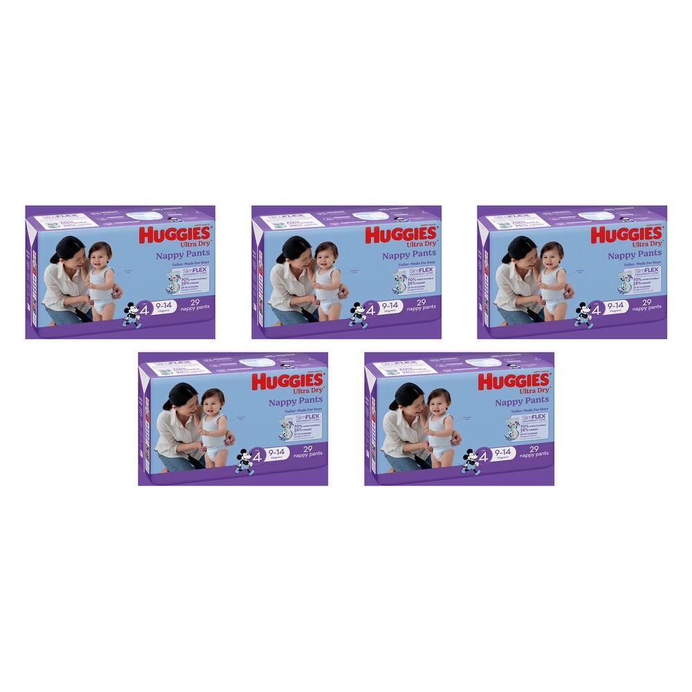 Huggies Nappy Pants Toddler Boy Size 4 29 Pack x 3 Bundle of 5