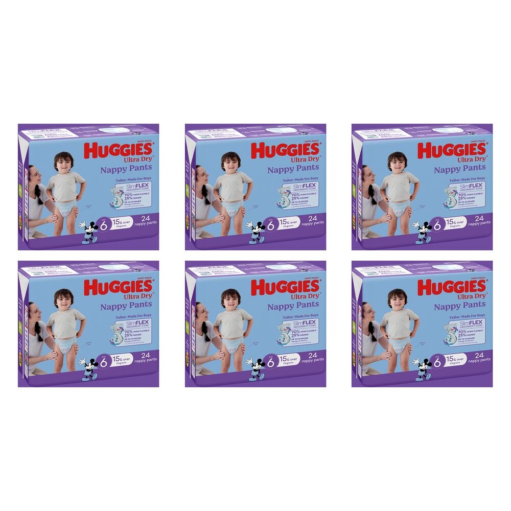 Huggies UltraDry Nappy Pants Junior Boy 24 Pack x 3 Bundle of 6