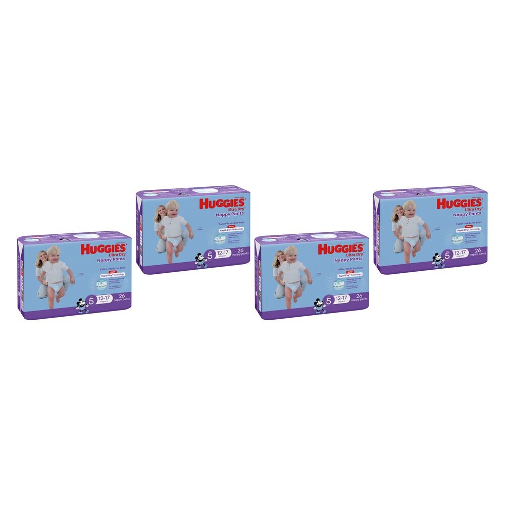 Huggies Walkers Nappy Pants for Boys 12-17kg 26 Pack x 3 Bundle of 4